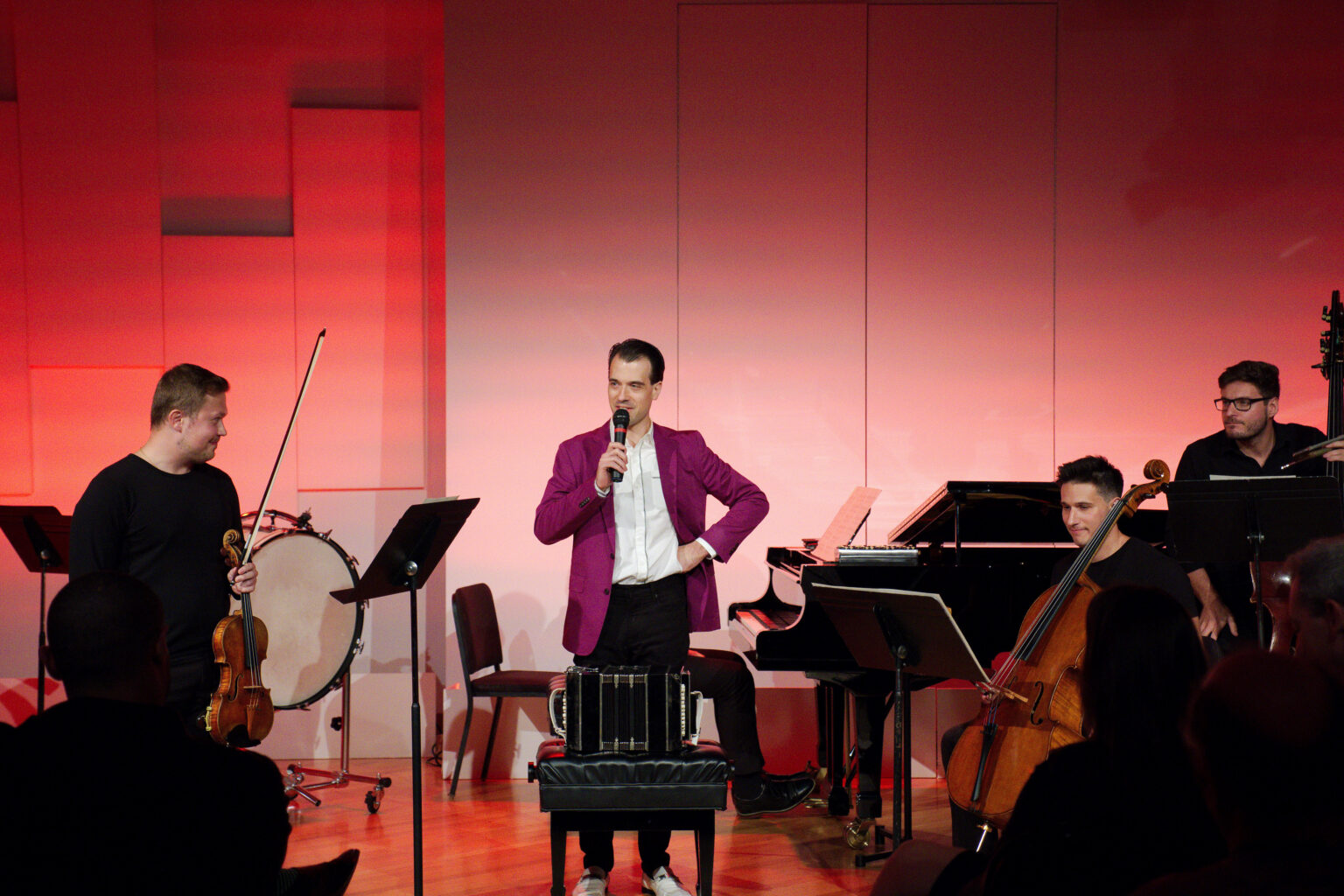 Julien Labro with New World Symphony players for a performance of Piazzolla's Oblivion